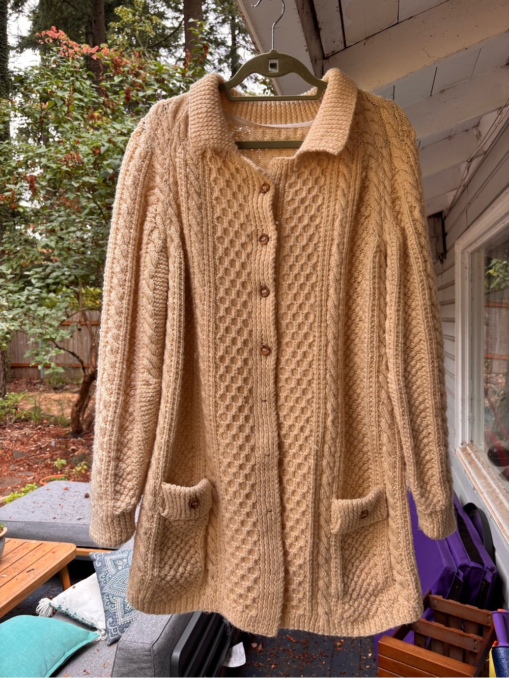 Cream Cable Knit Button-Front Women's Sweater Coat